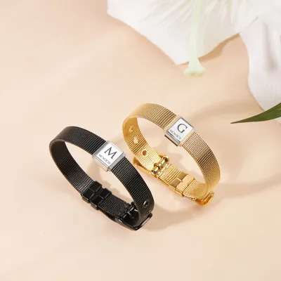 2 pcs Personalized Bracelet Set with Roman Numeral Date and Initials