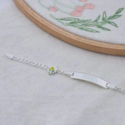 Personalized Daisy Silver Baby ID Bracelet